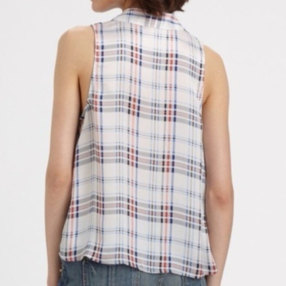 Equipment 100% Silk Mina Plaid sleeveless button down collared blouse white M - Picture 3 of 16